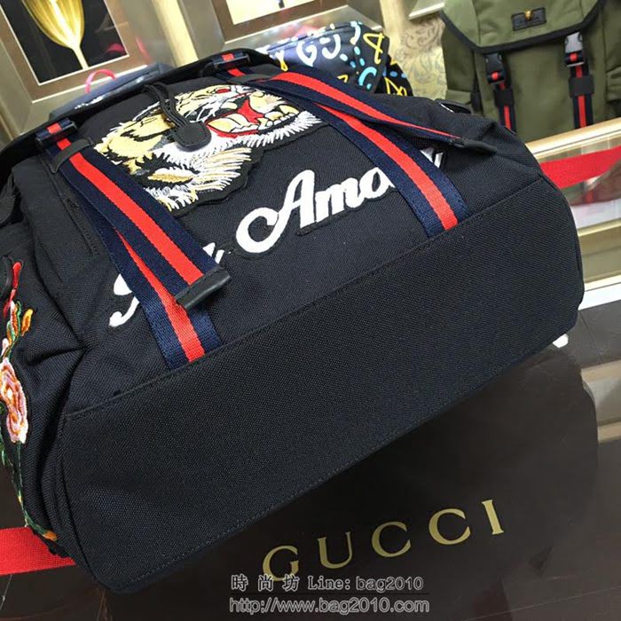 GUCCI 古馳男包 新款 429037 Techpack 刺繡裝飾 古馳雙肩背包 黑色